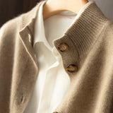 Getadme-Autumn and Winter Cashmere Sweater Women's Self-Cultivation Half High Neck Cardigan Warm Knitted Sweater Women