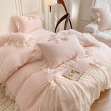 GETADME 3pcs White Bedding set ruffles Duvet Cover Set (1*Duvet Cover + 2*Pillowcase, Without Core)for bedroom guest room