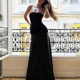 GETADME 2025 Spring/Summer Fashion Sexy Temperament Strapless Dress Slimming Splicing Black Strapless Evening Party Gowns Lady Clubwear