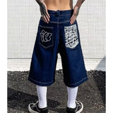 GETADME Men Denim Shorts American Vintage Streetwear Shorts Harajuku Unisex Loose Fit Straight Leg Five Length West Coast Casual Fashion