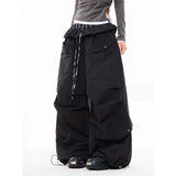 GETADME ZHIZOU Women Goblin Long Trousers Parachute Pants Harajuku Y2K Splice Loose Grunge 2000s Streetwear Hip-pop Brown Sweat Pants