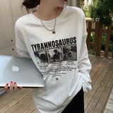 GETADME Retro Letter Print White Long Sve T-irt round Ne Base Layer Women's Korean Sle Cotton Autumn New Arrival
