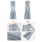 GETADME Low Waist Bell Bottom Jeans Women's Light Blue Washed Lace Splicing Design Spring Summer New Style Slimming Versatile Denim J...