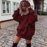 GETADME Women's Autumn/Winter Thickened Hooded Pullover Sweatshirt Solid Color Casual Loose-Fit Long Sleeve Top Warm Comfortable