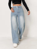 GETADME Jeans For Woman Y2k Clothes Light Blue Wide Leg Denim Pants Loose Fashion Simple Stretch Free Four Seasons Popular Casual
