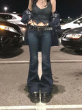 GETADME Kalevest Y2K High Street Low Rise Jeans Blue Women Pants Bootcut  Pockets Jeans Streetwear Low Waist Jeans Wide Leg Pants