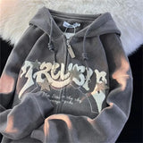 GETADME Fashion Embroidery Zip Up Hoodies Women Autumn Long Sleeve Tops Loose Hood Shirt Harajuku Y2K Clothes Female Sweatshirt Jacket