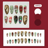 GETADME 24pcs Gradient Black False Nails Cute Cartoon Cat's Eye Forest Elf Girl Press On Nails Glossy Almond Sweet Cool Fake Nail Tips