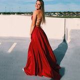 GETADME Elegant Burgundy Prom Maxi Dresses For Women 2025 Sexy Backless Side Slit Halter Satin Evening Party Gowns Vestidos De Gala