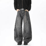 GETADME Spring And Autumn Korean Style Large Pocket Workwear Jeans Street Worn Men'S Curved Knife Pants Casual Wide Leg Pants