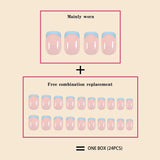 GETADME 24개 세트 여성용 짧은 프렌치 라이트 블루 핑크 듀얼 컬러 광택 표면 전체 커버 착용 가능 가짜 네일 프레스온 네일 아트