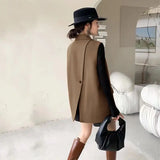 Getadme-Fashion Trends Loose New Two Buckle Horse Clip Female Spring and Autumn Outside the Suit Vest Jacket Design Sense Niche