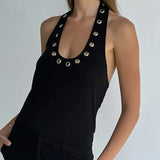 GETADME 2025 Summer Ribbd Halyer Sleeveless Backless Ladies Streetwear U Neck Crop Top Solid Skinny Hot Sexy Tank Top Clubwear Women