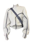 Autumn Winter Women Long Sleeve Turtleneck Sweatshirts American Vintage Pullovers Designer 2000s Aesthetic Zipper Design Y2k New