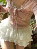 GETADME Kawaii Ball Gown Short Skirt Pleated Ruffles Layered High Waist Solid Mini Cake Skirts Lolita Girl Sweet Cute Elastic Waist  Y2K