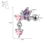 GETADME ZS 1 Piece 20G Cute Heart Stud Earring For Children Women Pink CZ Crystal Earrings Ear Cartilage Helix Conch Piercing Jewelry