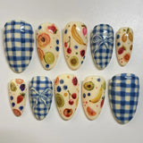 Getadme 24pcs Cute Cartoon Fake Nail Tips Oil Painting Series Printed Almond Press On Nail Sweet Cool Charming False Nail For Spicy Girl