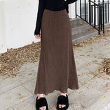 GETADME Xpqbb Lazy Style High Waist Long Skirt Women Vintage Brown Fold Slim Fit Mermaid Skirts Female Elegant Streetwear Midi Skirts
