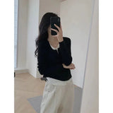 GETADME Y2k Black Fake Two Pieces Long Sleeves Shirt Women Autumn Irregular Patchwork Tops Slim-fit Bottom Knit Shirts Aesthetic Clothes