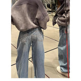 GETADME Loose Wide Leg Womens Jeans Casual  Pants Trousers Vintage Retro Design American Style Chic Distressed Oversized Fashion