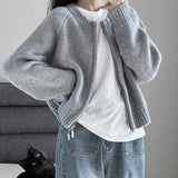 GETADME Women Short Sweater Jacket Women Zipper Cropped Cardigan Spring Autumn Loose Casual Knitwear Coat Long Sleeve Female Outerwear