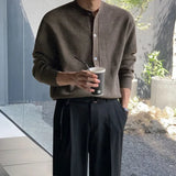 GETADME Men Autumn and Winter Knitted Cardigan Long-sleeved Sweater, Fashionable Single-breasted, Advanced Sense, Pure Color, Loose Coat