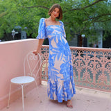 GETADME 2025 Summer Fashion New Women's Elegant Bohemian Dress with Printed Temperament One Collar Lantern Sleeve Long Dress