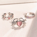 Getadme-Fashion Heart Vintage Love Rings for Women INS Punk Gothic Open Geometric Finger Rings Wedding Party Trendy Girls Jewelry