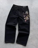 GETADME Vintage Japanese Women Embroidery Jeans High Waisted Baggy Straight Denim Pant Streetwear Jean Hot Stamp Studded Y2k Pants