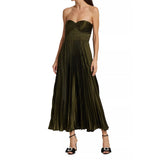 GETADME Women Sexy Sleeveless Solid Color Party Dress Fashion Pleated Big Swing Evening Dress Elegant Strapless Backless Zip Long Dress