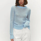 GETADME Talenza Round Neck Knit Pullover Women Summer Casual Solid Long Sleeve Shirt Top 2025 Loose High Street Office Lady Sweater Top