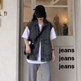 GETADME Loose Korean Style Denim Jacket Women's Casual Sleeveless Workwear Student Vest Spring 2025 Trend Outerwear