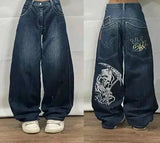 GETADME American Fashion Hip Hop Joker Oversized Jeans Women Street Y2K New Clearance Spot Hot Mopping Wide-leg Pants Unisex Loose Jeans