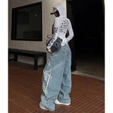 GETADME 2025 Autumn Women Y2k Baggy Vintage Blue Jeans 2000s Boyfriend Jean Pants Vintage Harajuku Letter Print Denim Trousers Clothes