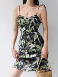 Getadme-Spring and Summer New French Retro Floral Suspender Dress Women Slim-fit Midi Dress Holiday Style Short Dress