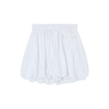 GETADME Korean White Cute Bud Shorts Skirts Women Chic High Waisted Bubble A-line Short Skirt Elastic Waist Solid Casual Ball Gown Skirt