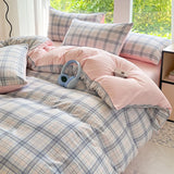 GETADME 3pcs Simple, soft and skin-friendly duvet cover 3-piece set (1 duvet cover +2 pillowcases) (without core)Striped checkered