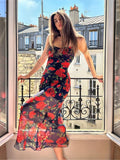 GETADME Flowers Print Spaghetti Strap Dresses Women Temperament Package Hip Bodycon Long Dress Fashion Sexy Backless Lady Slim Vestidos