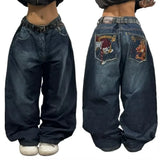 GETADME American New Fashion Geometric Pattern Embroidered Baggy Jeans Women Y2K Harajuku Vintage Hip-hop Popular Casual Wide-leg Pants