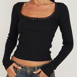 GETADME Women Y2k Crop Tops Autumn Spring Long Sleeve Square Neck Ribbed Slim Fitted T-Shirt Aesthetic Fairy Tees Tops Retro Streetwear