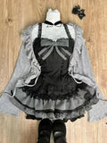 GETADME Sweet Lolita Early Autumn Three Piece Set Lace up Ruffles Cardigan Sexy Slim Fit Strapless Vest Tops High Waist Ruched Skirts