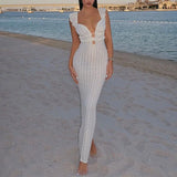 GETADME Temperament Bag Hip Vacation Female Dress Women 2025 Flying Sleeve Evening Dress Ladies Elegant French Backless Slim Party Dress