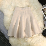 GETADME Autumn Winter Sexy Knitted Short Mini Skirt Women Elastic High Waist A-Line Party Club Umbrella Tutu Skirt Black Grey