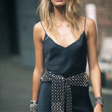 GETADME Europe and the United States Y2K top women's summer deep V sexy halter top jumpsuit solid color design sense long sleeve party.