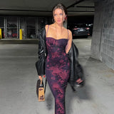Getadme-Female Slim Fit High Waist Long Dress Summer Sexy Sleeveless Floral Print Backless Strap Evening Dress Elegant Club Clothing