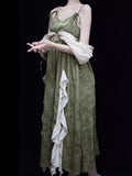 GETADME 2025 New Lolita Retro Jacquard Elegant Dress Y2K Vintage Cosplay Green Daily Temperament Gorgeous Elegant Queen Princess Dresses