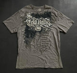 GETADME Gothic Vintage Distressed T-Shirt Two-in-One Skeleton Print Layered Top Y2K Retro Streetwear Loose Fit Harajuku Fashion Tee