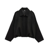 GETADME HH Women Brown Green Suede Jacket Loose Casual Bomber Coat Lapel Zipper Long Sleeve Jackets Vintage Lady Motorcycle Outwears