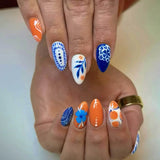 Getadme 24pcs Cute Cartoon Fake Nail Tips Oil Painting Series Printed Almond Press On Nail Sweet Cool Charming False Nail For Spicy Girl