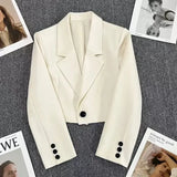 Getadme Korean Fashion Cropped Blazers Jacket Women Long Sleeve Office Ladies Streetwear Solid Color Single Button Short Suit Coat New